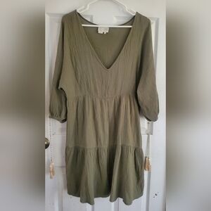 Anthropology Saturday Sunday Vneck Olive Green Womans Dress, Size Medium